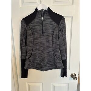Tek Gear Long Sleeve 1/4 Zip Shirt Black White Stripe Thumbholes Sz M